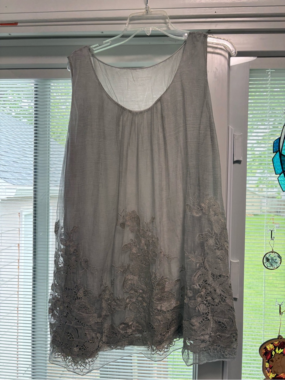 Soft Surroundings Light Gray Sleeveless Tunic with Crochet Hem